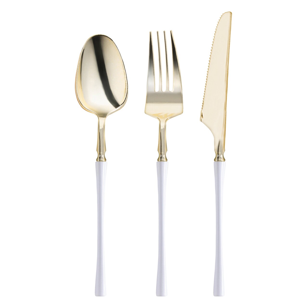 Gold with White Handle Moderno Disposable Plastic Cutlery Set (240 Guests)